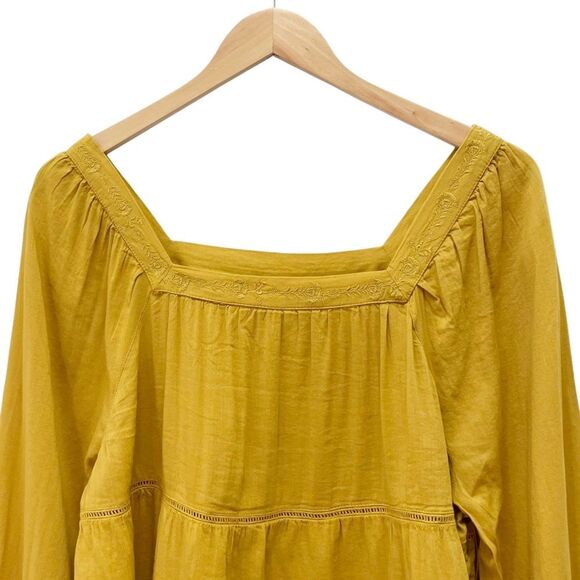 NWT Old Navy Square-Neck Tiered Swing Top Size Large Boho Blouse Mustard Yellow - Picture 6 of 12